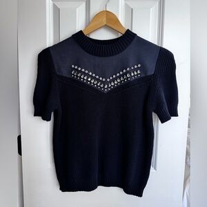 Tara Jarmon Navy Knit Sweater W/Embellishments